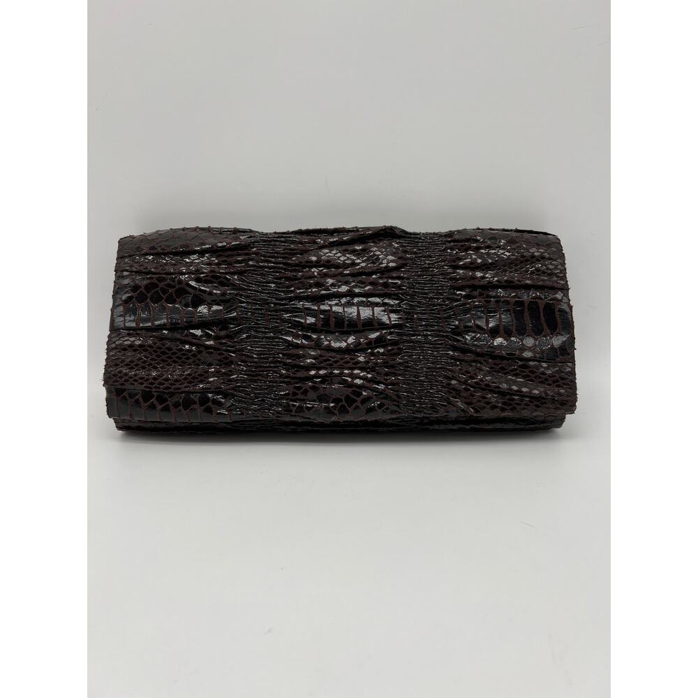 NWT La Regale Women Dark Brown Faux Classic Snakeskin Clutch Purse Pocketbook